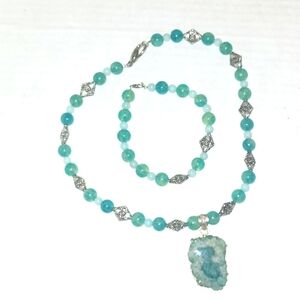 16" necklace pendant  bracelet matching set Grandiderite silver bali bead NEW